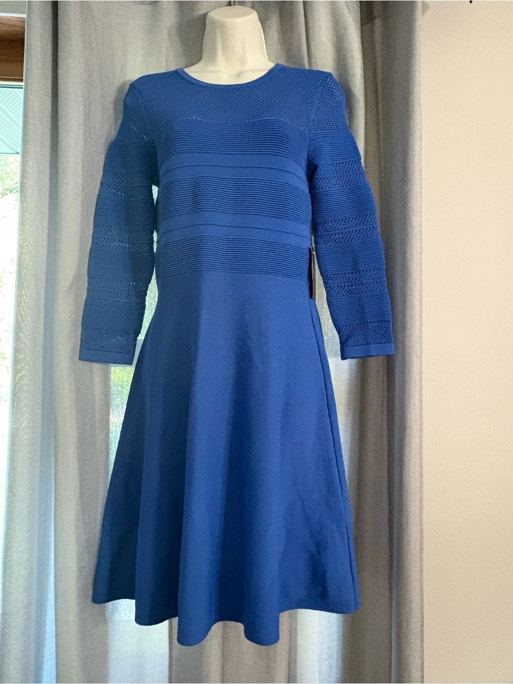 NWT Vince Camuto Cobalt Blue Pointelle Sweater Dress Dopamine Dressing Chic S